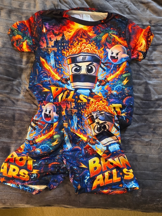 The Unbranded Brand Other - Boys Matching Loungewear Short Set Featuring Brainrot All Star Design